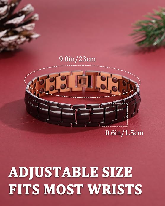 MagEnergy Mens Copper Magnetic Bracelets, 99.9% Pure Copper Bracelet with Double-Row Strength Magnets, Adjustable Jewelry with Sizing Tool