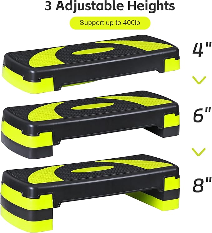 30" Aerobic Step Platform - 3-Level Adjustable Height (4"/6"/8"), Non-Slip Fitness Stepper w/Stackable Risers for Home Gym, Cardio & Strength Training