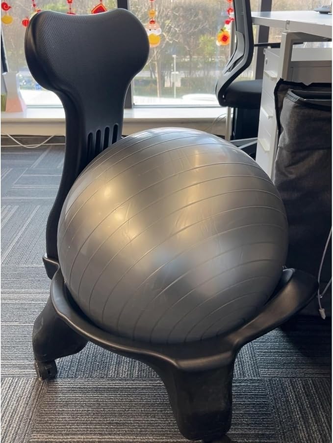 Balance Ball Chairs for The Office with Back, Rolling Exercise Ball Seat for Core Workout, Posture Correcting Computer Chair Yoga for Work(ligjt Grey)
