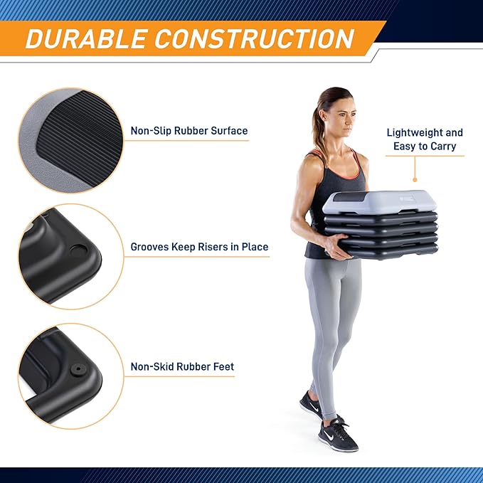 Circuit Fitness by Marcy 16 x 16 inches Adjustable Height Aerobic Step Platform with Adjustable Risers, Non-Slip Rubber Surface, Home Exercise Fitness Training, Multiple Color Options