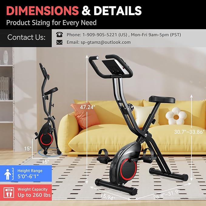 Foldable Exercise Bike Stationary Bikes for Home, 5 IN 1 Indoor Workout Bike, Cycling Bike with 16-Level Quiet Magnetic Resistance, 6.6 LBS Flywheel and 300LBS Capacity for Senior and Home Workout