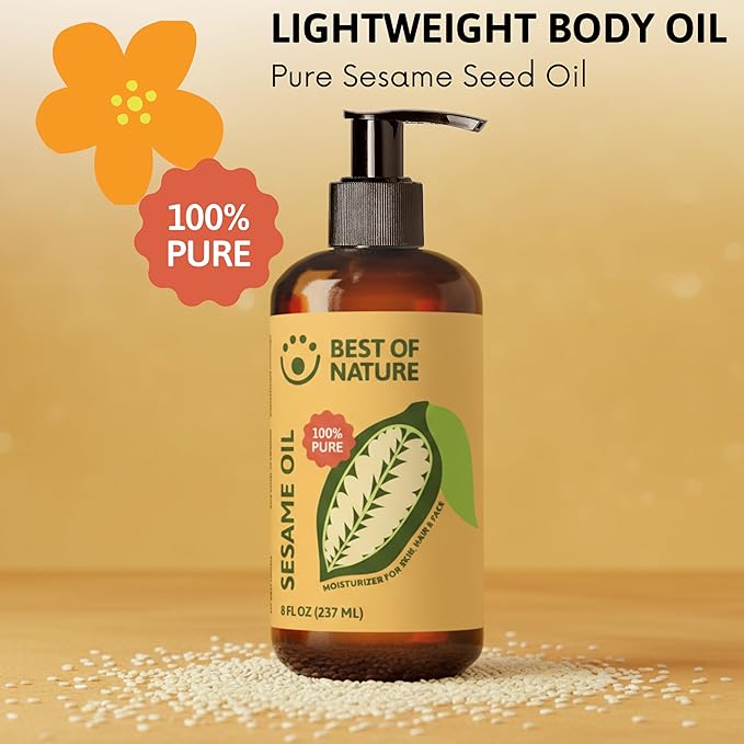 Best of Nature 100% Pure Sesame Oil – Natural Unscented Massage Oil, Deep Moisturizing Body & Skin Oil, Perfect Carrier Oil for Essential Oils, Half Gallon (64 fl oz)