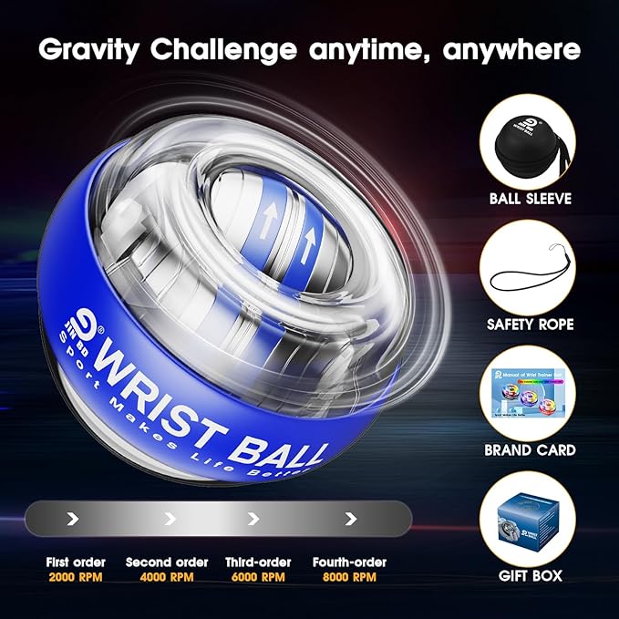 Wrist Trainer Ball Auto-Start Gyroscopic Forearm Exerciser Gyro Ball for Strengthen Arms, Fingers, Grip and Muscles