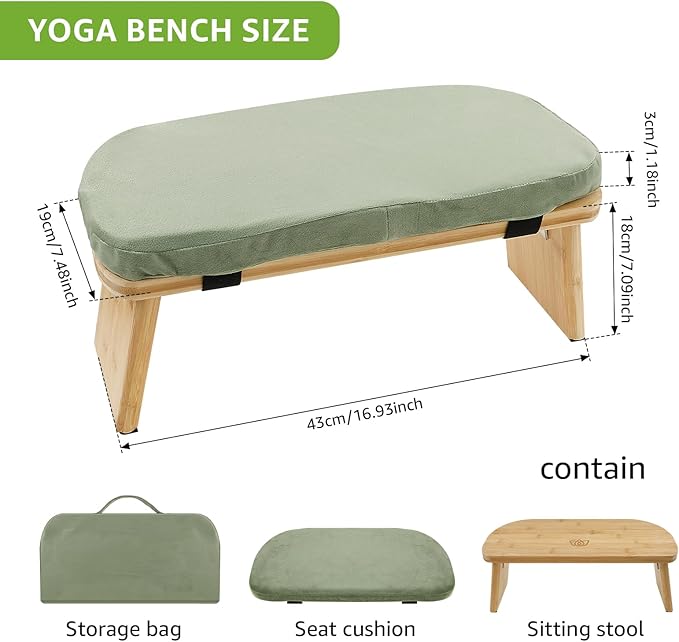 Meditation Ergonomic Bench, Yoga Prayer Meditation Bench with Soft Cushion, Yoga Bench Kneeling Stool Prayer Bench, Foldable Prayer Chair for Kneeling Sitting Prayer Extended Practice (Green)