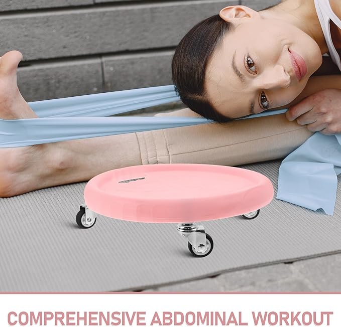 Ab Roller Wheel Core Trainer with Fitness Sliders and Silent Smooth Rolling Board, Pink Abdominal Exercise Roller for Home Gym Strength and Core Muscle Workout