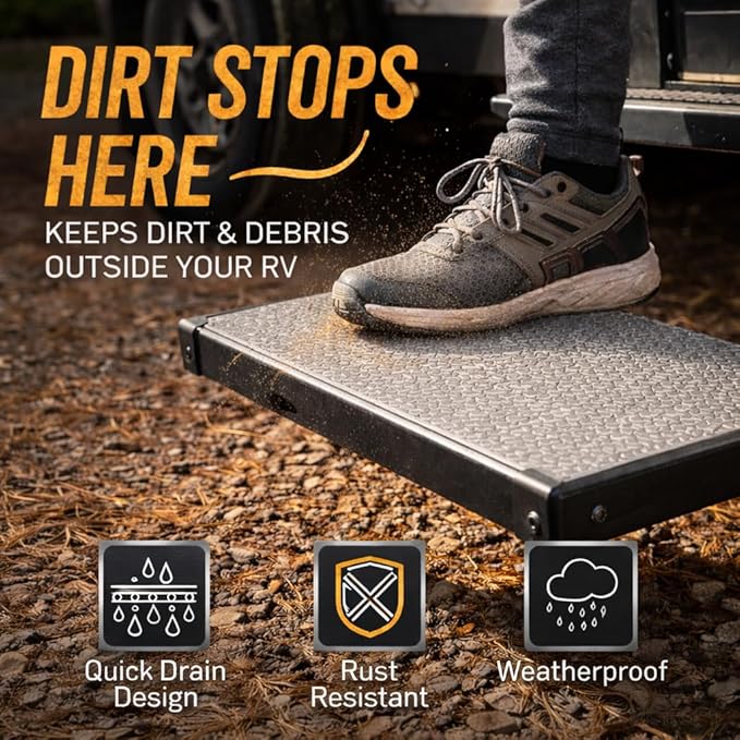 24 "x 13" Non‑Slip SeaDek RV Step Treads – 6mm HD Material Embossed SeaDek EVA Foam, All Weather Resistant RV Stair Mats & Step Covers, Outdoor RV Accessory - Storm Gray