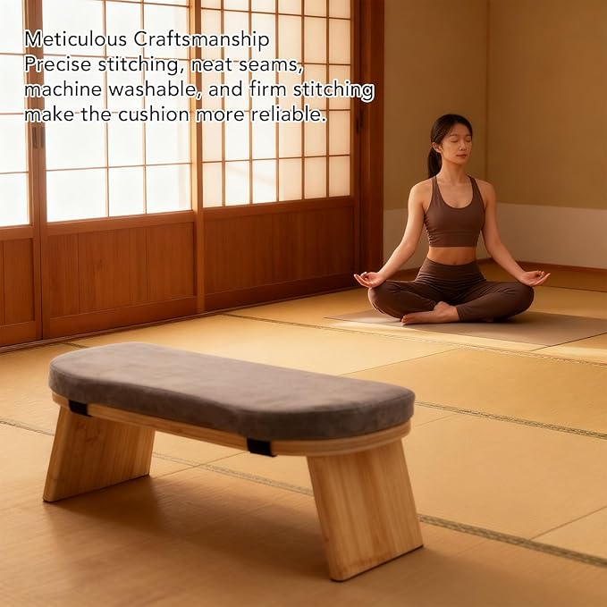 Meditation Bench, Beech Wood Folding Kneeling Stool with Cotton Cushion for Yoga and Prayer, Adjustable 5 Tilt for Comfort