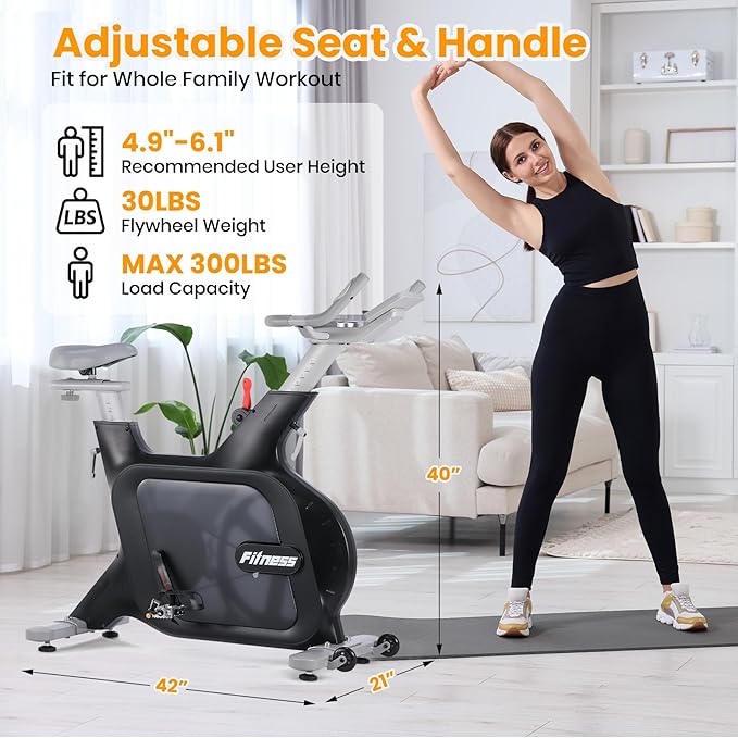 Electromagnetic Resistance Exercise Bike for Home, 32 Adjustable Resistance Exercise Bike with Wheels for Easy Mobility, Indoor Cycling Bike with Adjustable Comfortable Seat, Black