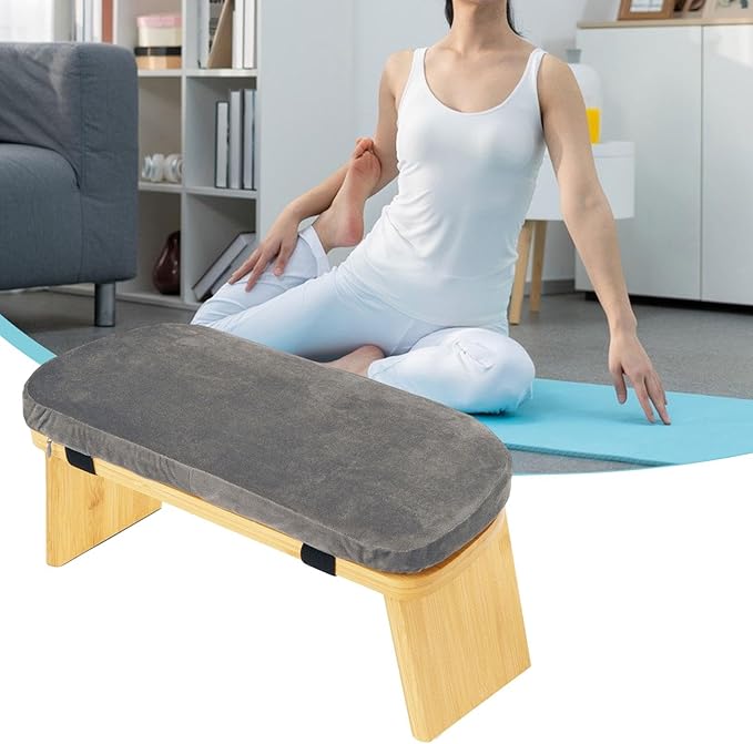 Yoga Meditation Bench Kneeling Stool, Foldable, Wood, with Removable Cushion Ergonomic Prayer Bench Meditation Stool