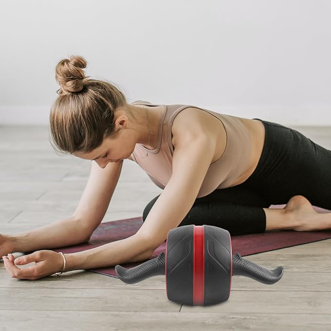 Healifty Ab Roller Wheel with Auto Rebound, Abdominal Trainer Wheel for Core Workout, Home Fitness Exercise Roller for Men and Women, Includes Extra Mat, Grey and Red Random