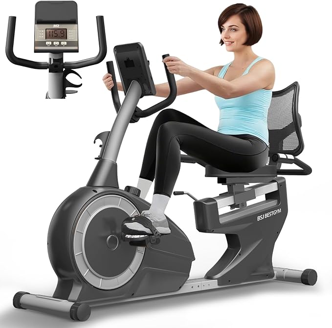 Recumbent Exercise Bike, Magnetic Staionary Bikes for Home with 8-level Resistance & Adjustable Seat, Staionary Bike for Seniors Adults, 350 LBS & LCD Monitor