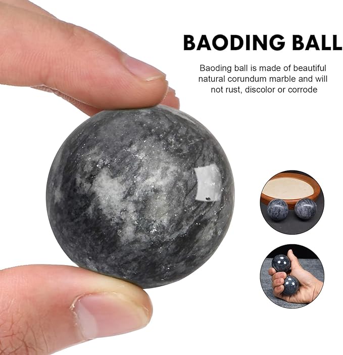 Traditional Chinese Baoding Balls, Marble Health Exercise Stress Relief Balls, Dark Grey, 2-Piece Set (Dark Grey, Medium-1.57")