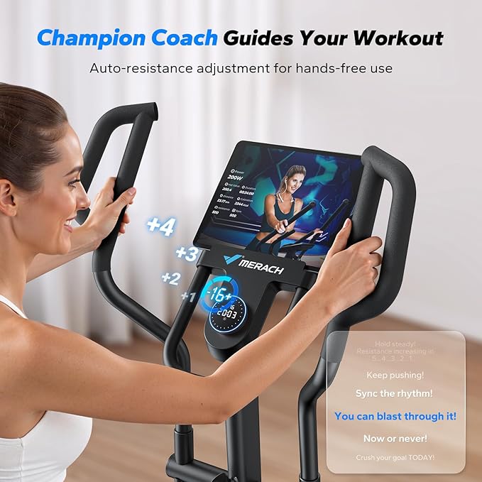 Merach Elliptical Machine, Elliptical Exercise Machine for Home with Hyper-Quiet Magnetic Drive System, Elliptical Training Machines with16.5-19IN Stride, Automatic Resistance, 400lbs Capacity