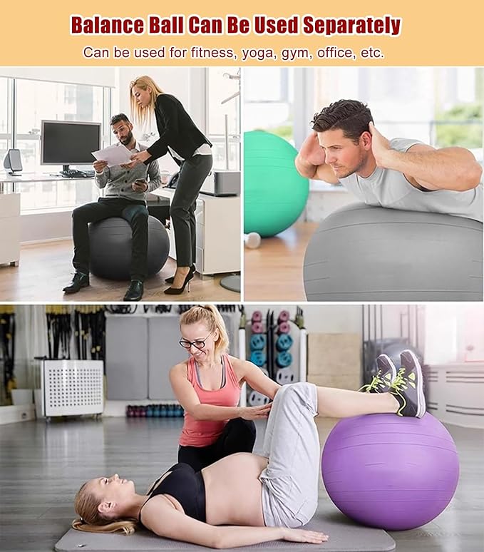 Extra Thick Yoga Ball Chair for The Office, Excercise Ball Seat Desk Chairs for Low Back Pain Relief, Ergonomic Support Balance Ball Chair Kit