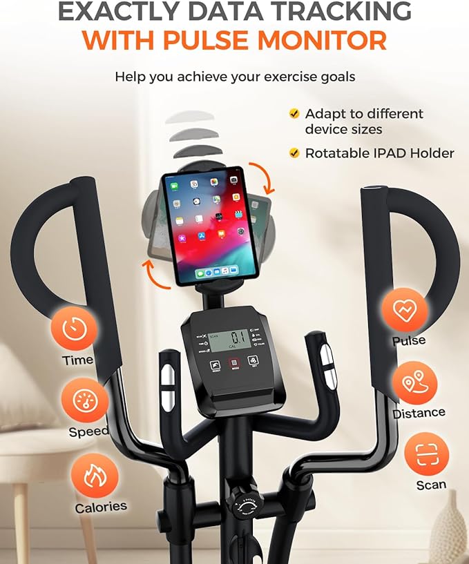 pooboo Elliptical Machine, Elliptical Exercise Machine with 16-Level Resistance&Quiet Magnetic Driving System, Elliptical Machine for Home with LCD Monitor,15.5-17IN Stride, 350LBS Weight Capacity
