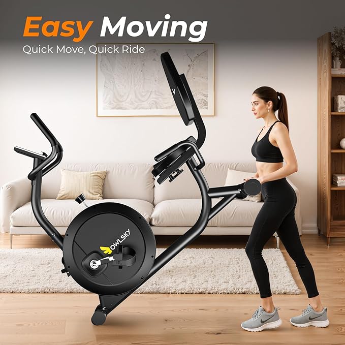 OWLSKY Recumbent Exercise Bike for Home Gym, Magnetic Stationary Bike with 16-Level Resistance, Quiet 15LBS Flywheel, 300LBS Capacity, Low-Impact Cardio & Physical Therapy