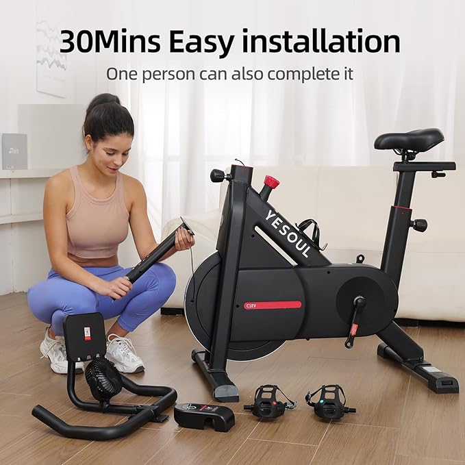 Yesoul Black Exercise Bike for Home,Smart White Cycling Bike Magnetic Stationary Bike, Low Noise Indoor Cycling Bike for Home Gym Electric Stationary Bike with Tablet Mount & Comfortable Seat Cushion for Women Apartment Workout Bike for Fitness