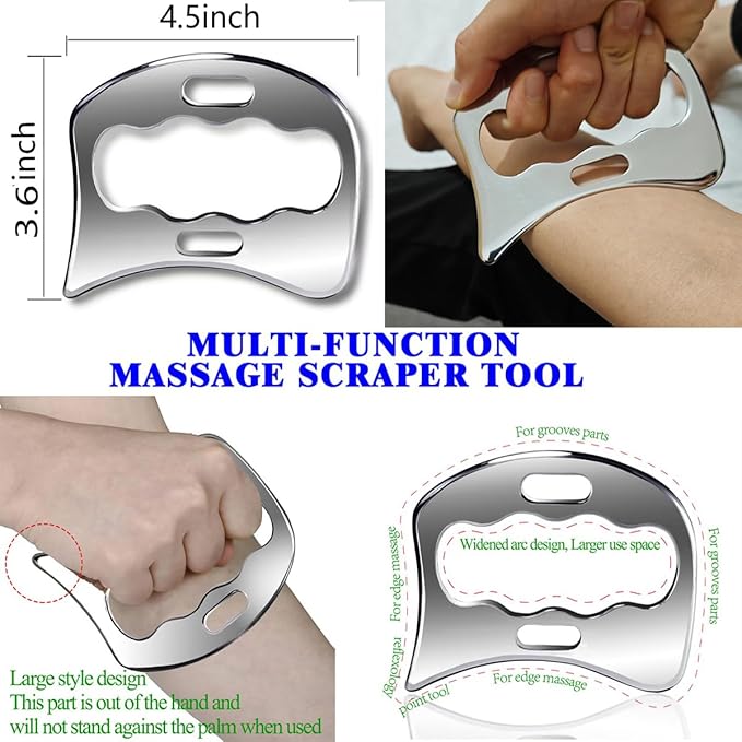 3 in 1 Professional Stainless Steel Muscle Scraper Tools Set with Case, Manual Massage Therapy Tools for Physical Recovery