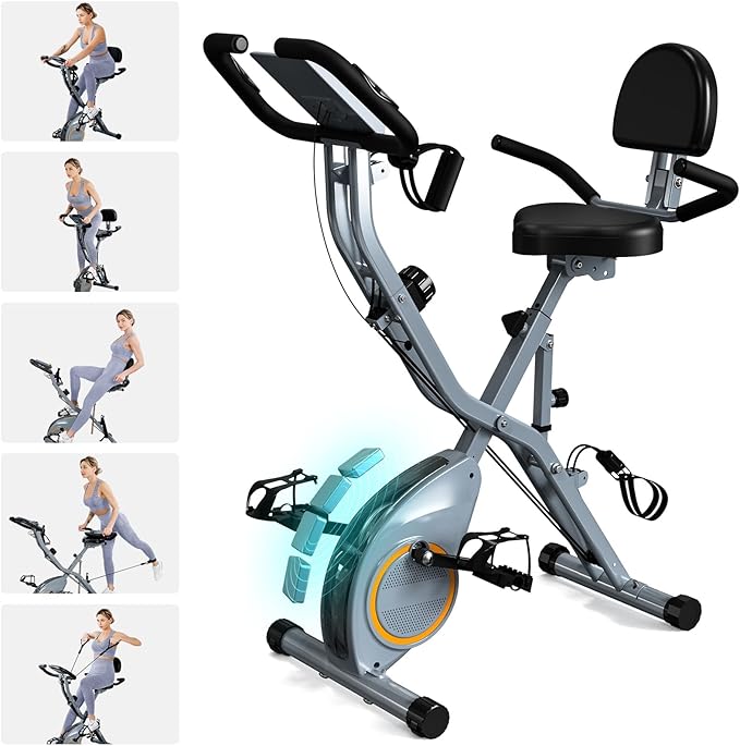 Foldable Exercise Bike Stationary Bikes for Home, 5 IN 1 Indoor Workout Bike for Seniors, with 16-Level Quiet Magnetic Resistance, 6.6 LBS Flywheel and 300LBS Capacity, 2025 Designed 817 X-bike Black