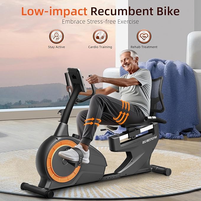 Recumbent Exercise Bike, Recumbent Stationary Bike for Home, Recumbent Bike 350LBS Weight Capacity, Magnetic Recumbent Bike with Smart APP, LCD Monitor, Heart Rate Handle