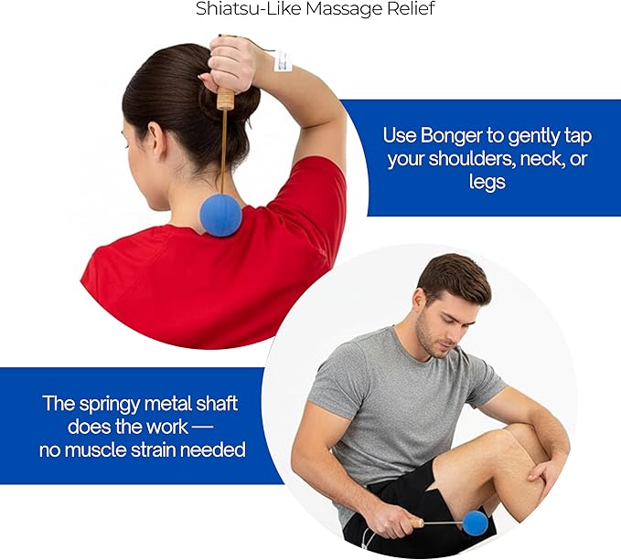 Bongers Handheld Percussion Massage Tool – Deep Tissue Trigger Point Tapping Sticks for Whole Body Pain Relief & Muscle Relaxation (Blissful Blue)