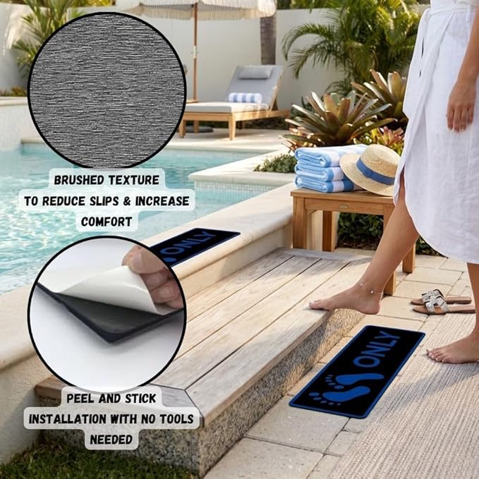 Naked Feet Only Step Pads Non-Slip EVA Foam Step Pad for Boat Gunwales & Ladders, 6mm Brushed Marine Grade Anti-Skid Adhesive Pads (Pair) SeaDek Technology - Black/Blue