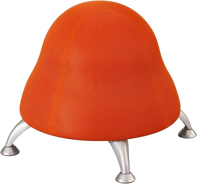 Scranton & Co Low Profile Ball Chair, Vinyl Upholstered Orange Yoga Ball Seat, Powder Coated Legs, Anti-Burst Design, 250 lb Capacity, Compact Active Seating for Kids, Encourages Posture and Balance