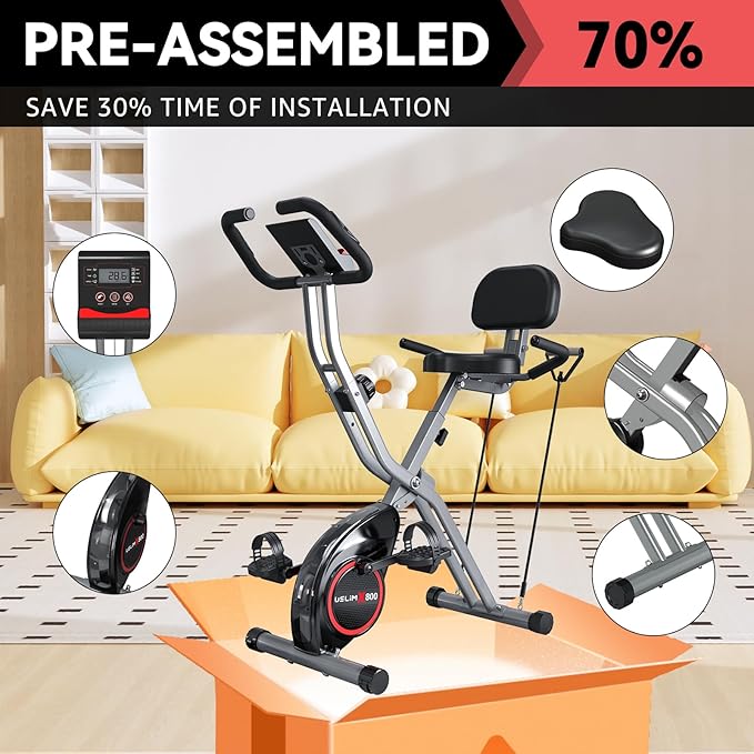 Indoor Exercise Bike Stationary Bikes for Home with 16-Level Magnetic Resistance, Lightweight Foldable Cycling Bike with 70% Pre-Assembled, 260 LBS Capacity, Flywheel of 5.5 LBS for Quiet Home Workout