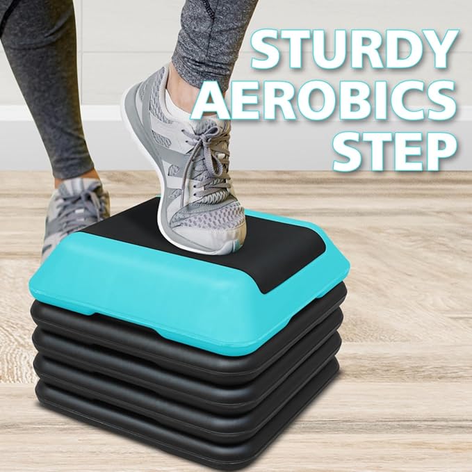 Height-Adjustable Step Aerobics Platform Fitness Equipment Stepper Trainer Exercise Step Platform with 4 Riser
