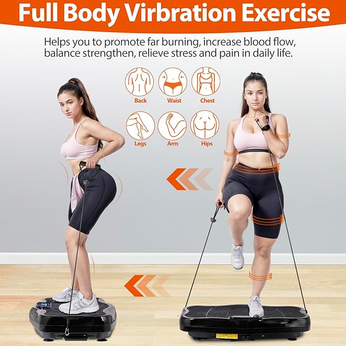 Nouva Vibration Plate Fitness Exercise Machine - Full Body Vibrating Workout Power Fitness Platform Equipment Vibration Plate for Fat Burner w/ Exercise Bands Speed Control