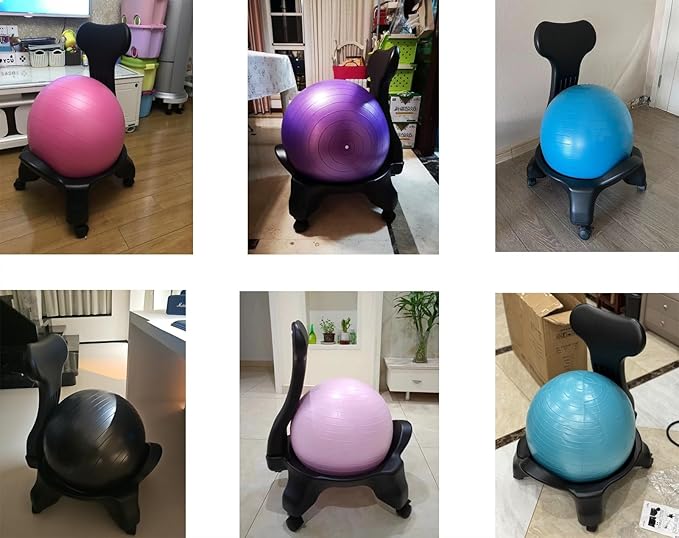 CMYUN Yoga Ball Chair Blue Ball Chair with Back Support, Exercise Ball Chair for Office Classroom Home, Yoga Balls for Pregnancy, Relieve Prolonged Sitting Pain