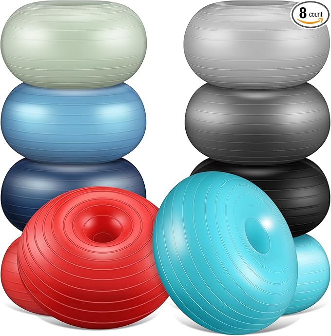 Libima 8 Pcs Flexible Seating for Classroom Inflatable Yoga Ball Chairs with Pump Donut Exercise Ball Chair Cushion Seat for Office Balance and Stability Training Home Gym