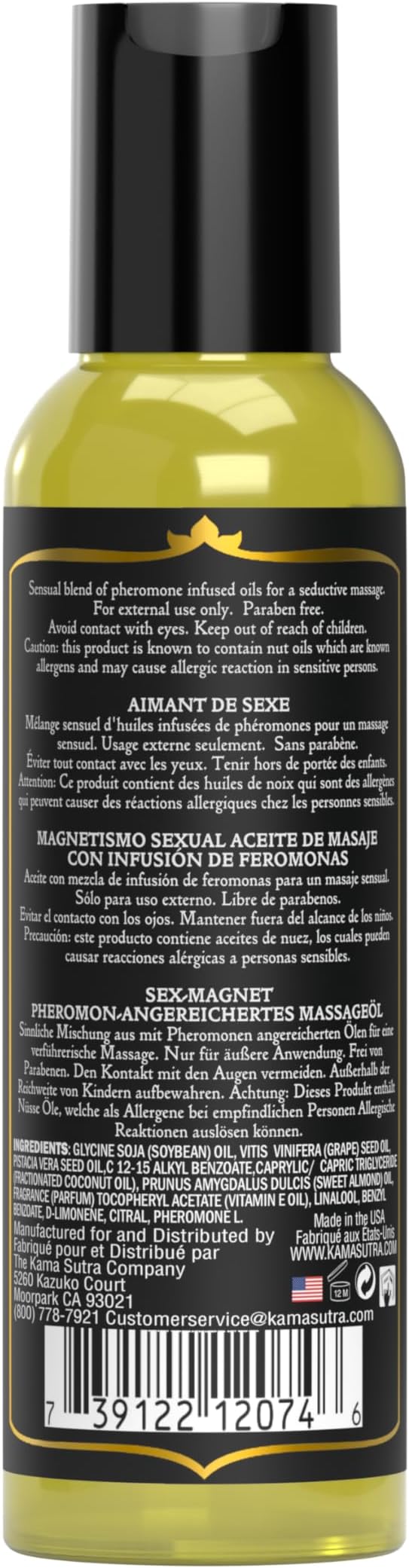 KAMA SUTRA Sex Magnet Pheromone Massage Oil Leather- 2 Fl Oz Bold Leather Scent