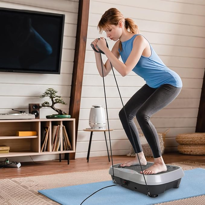 Vibration Exercise Machine with Resistant Bands Remote Control Whole Body Vibration Platform Workout Equipment Home Fitness Training Equipment for Weight Loss Fat Burner