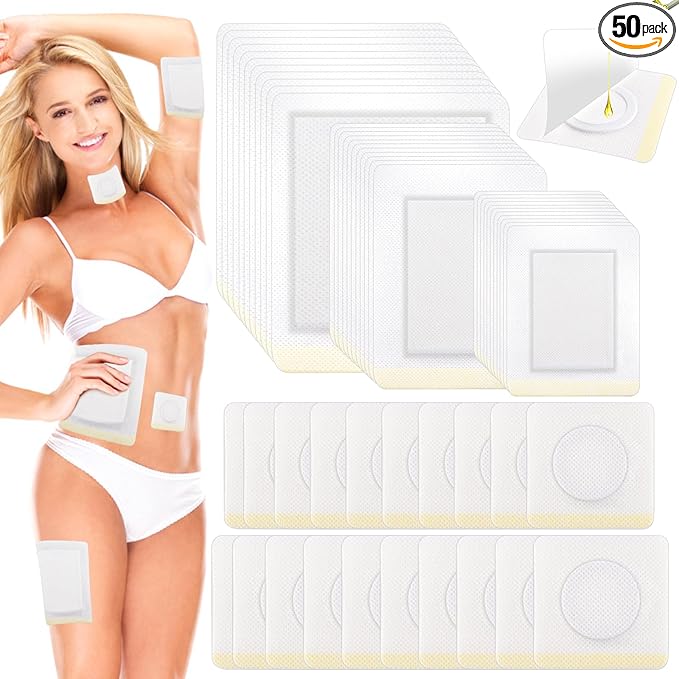 50 Pcs Disposable Self-Adhesive Organic Castor Oil Pack Wrap for Waist,Hands and feet, Navel, Thyroid Gland，Highly Absorbent Castor Oil Pack Wrap Easy to Use