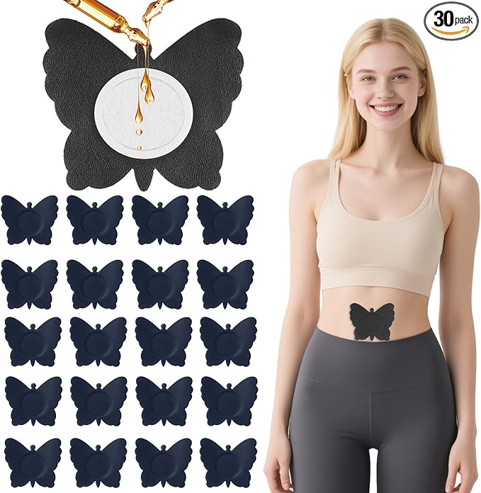30Pcs Castor Oil Patch for Belly Button, Butterfly Shape Castor Oil Pack Belly Button Patches with Cotton Pad Built-in for Stomach Hand Self Adhesive