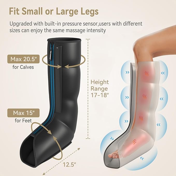 FIT KING Leg Massager with Heat and Compression Therapy, Leg Compression Massage for Circulation, Swollen Leg, RLS Pain & Fatigue Relief, Foot Calf Massager Boots, Recovery Pressure Boots