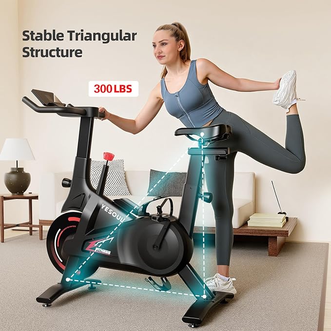 YESOUL Self-Powered Exercise Bike with Dynamic LED Lights – Stable Triangle Frame, Dual-Stage Drive, 300 lbs Capacity, Silent Magnetic Resistance, Compact Indoor Stationary Bike for Home