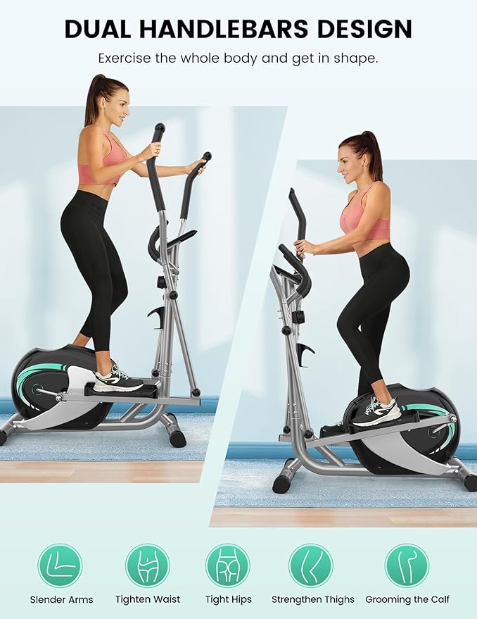 THERUN Elliptical Machine for Home, Hyper-Quiet Elliptical Exercise Machine, Compact Elliptical Trainer w/8 Levels Adjustable Resistance, 6KG Flywheel, Pulse Sensor, LCD Monitor