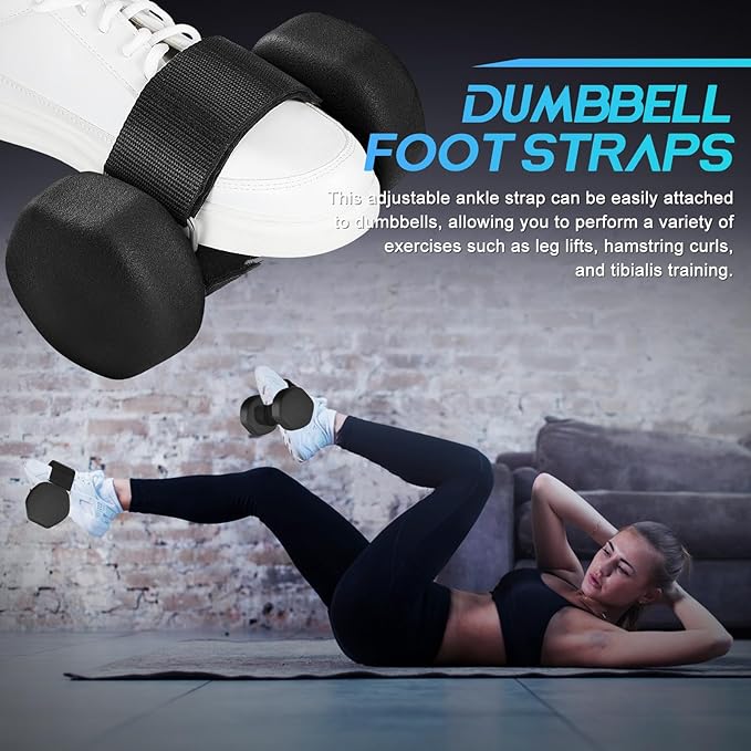 Adjustable Ankle Straps for Dumbbell Attachment, Black Exercise Foot Straps for Leg Workouts, Strength Training Gym Equipment, 1 Pair