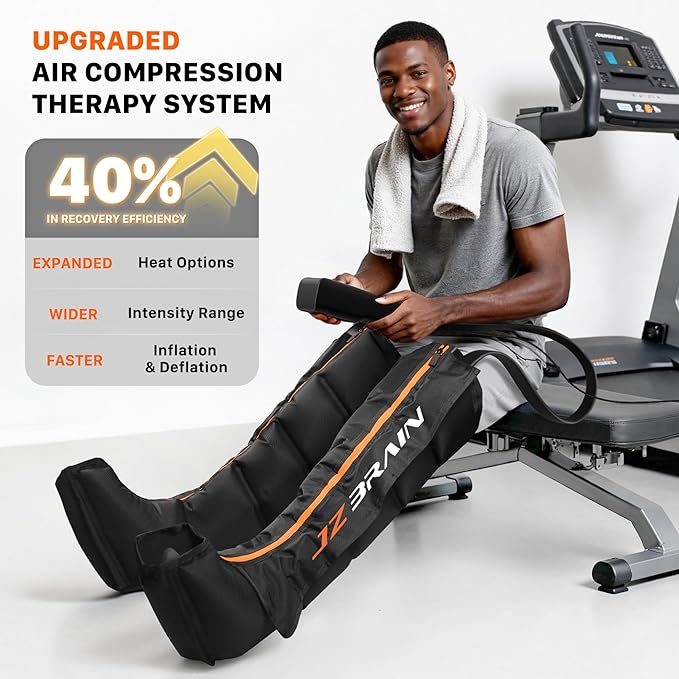 Air Compression Leg Recovery Boots : Sequential Full Leg Compression Massager System for Muscle Relaxation & Relief - 11 Intensity 6 Modes 3 Heat for Athletes & Gym (Medium)
