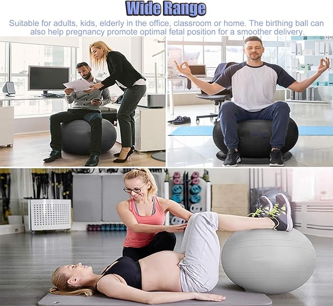 Yoga Ball Chair Office Ball Chair with Base & Pump, Stability Yoga Ball Seat for Back Pain Relief, Home Gym Exercise Ball Chair for Core Strength Training ( Color : Black , Size : Diameter 75cm ( 29 1