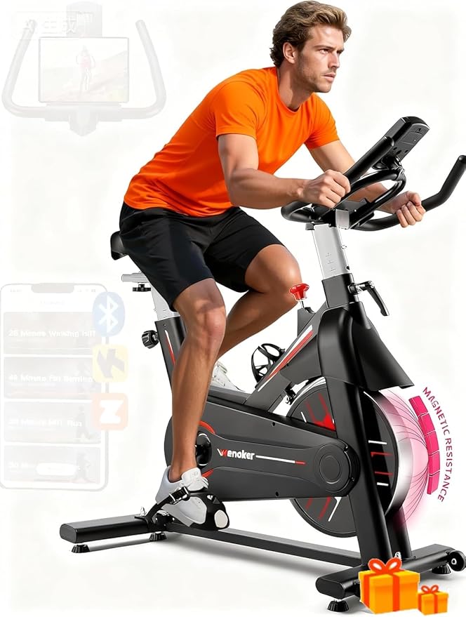 Exercise Bike, Wenoker Magnetic Resistance Stationary Bike for Home App Sync Indoor Bike with 350lbs Weight Capacity, Tablet Holder and Fitness Courses for Weight Loss