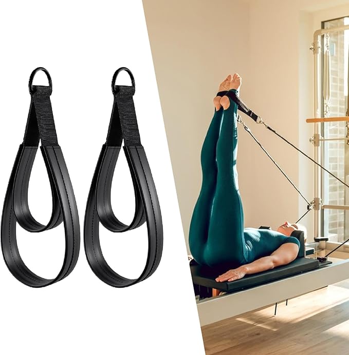 2Pcs Pilates Double Loop Straps for Reformer Comfortable Grip D Rings Strap Handle for Improve Flexibility Strength Dexterity