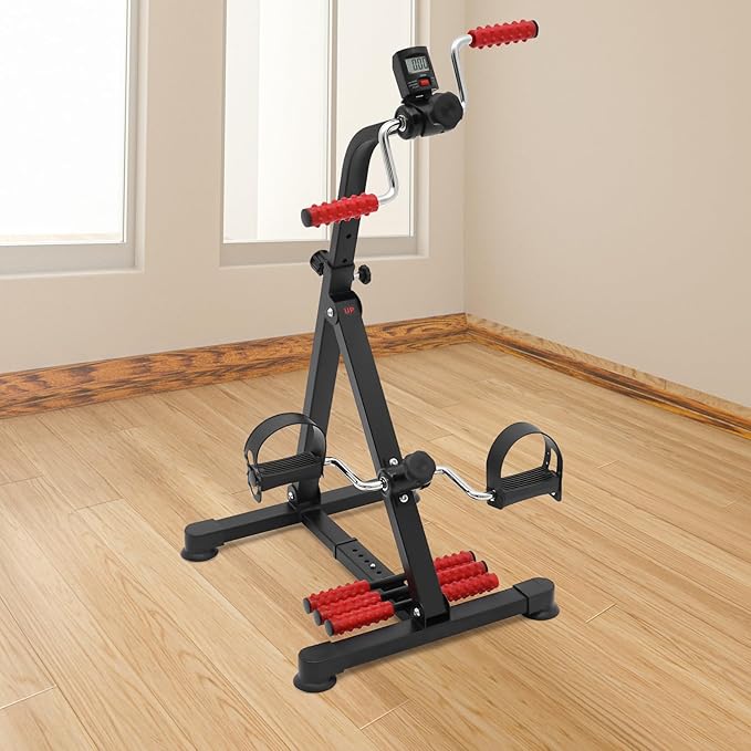 Pedal Exerciser Bike, Hand Arm Leg and Knee Peddler Adjustable Fitness Equipment for Seniors w/LCD Screen Display, Home Pedal Exercise Bike for Total Body, Black