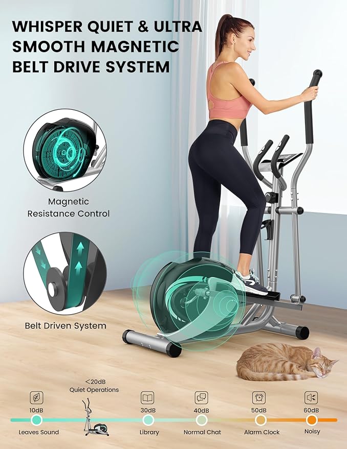 THERUN Elliptical Machine for Home, Hyper-Quiet Elliptical Exercise Machine, Compact Elliptical Trainer w/8 Levels Adjustable Resistance, 6KG Flywheel, Pulse Sensor, LCD Monitor
