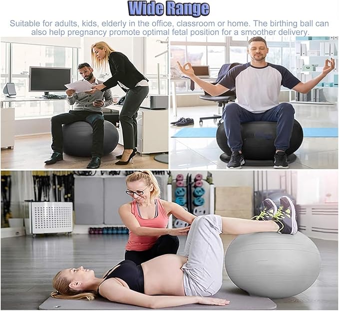 Yoga Ball Chair,Yoga Ball，Exercise Ball, Office Ball Chair with Base & Pump Stability Yoga Ball Seat for Back Pain Relief Home Gym Exercise Ball Chair for Core Strength Training(Black,Diameter 65cm (