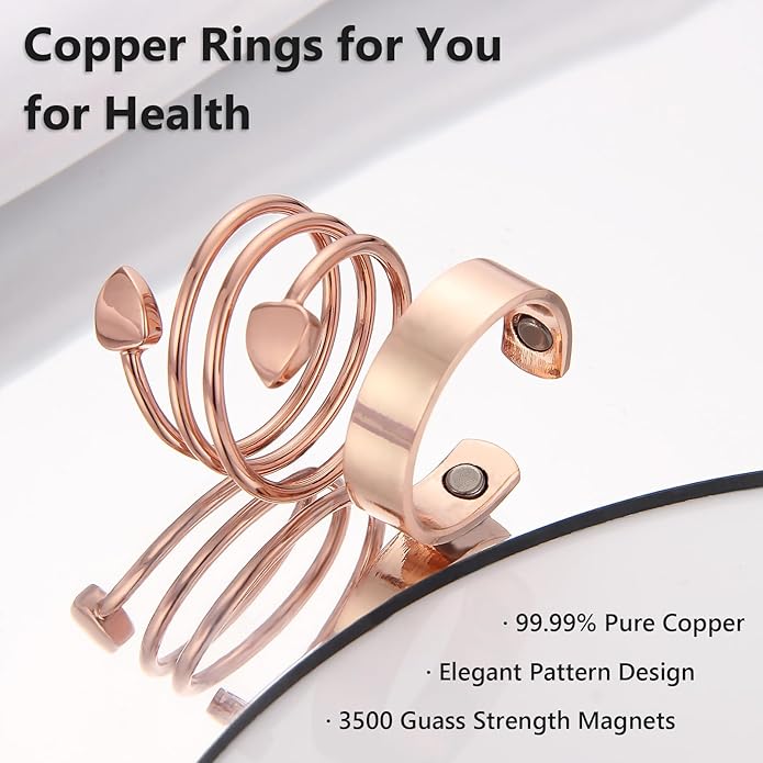 BioMag Copper Rings for Women, 99.99% Pure Copper Magnetic Rings Thumb Rings for Lymphatic Drainage, Adjustable Jewelry Gifts for Women