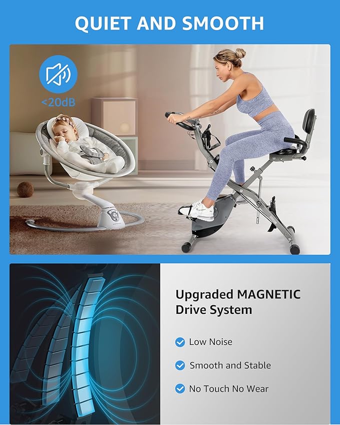 Foldable Exercise Bike Stationary Bikes for Home, 5 IN 1 Indoor Workout Bike, Cycling Bike with 16-Level Quiet Magnetic Resistance, 6.6 LBS Flywheel and 300LBS Capacity for Senior and Home Workout