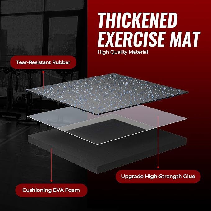 SUPERJARE 0.79'' Extra-Thick Exercise Equipment Mats, 12 Pcs 48 Sq Ft Rubber Top Floor Tiles with High Density EVA Foam, Interlocking Gym Flooring for Home Gym, Workout Mat, Black/Blue